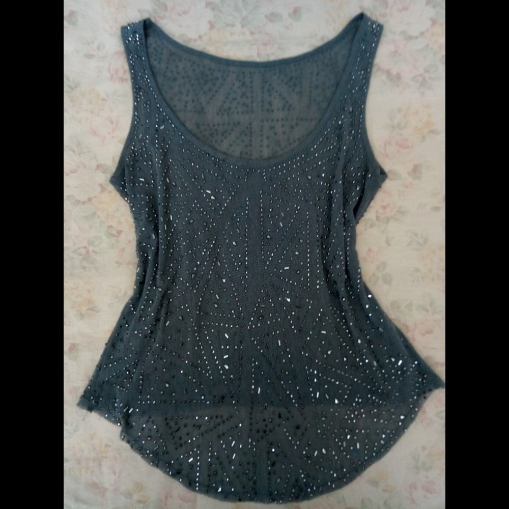Rock & Republic Gunmetal Grey Beaded Tank